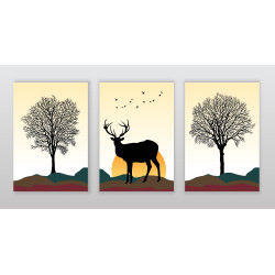 landscape with  trees Deer Wall Sticker for Home Decor