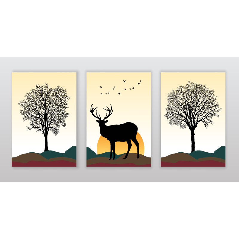 landscape with  trees Deer Wall Sticker for Home Decor