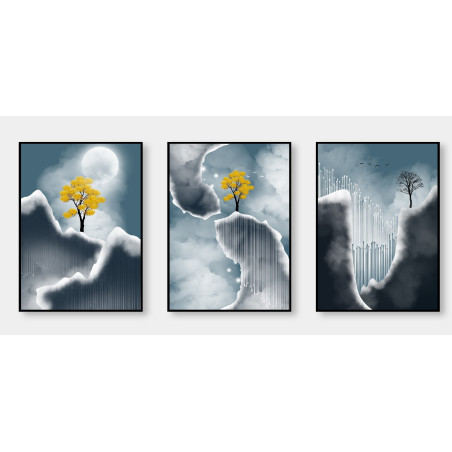 modern abstract blue landscape Wall Sticker for Home Decor