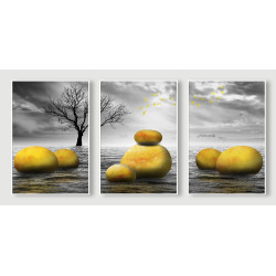 golden stone waves artistic trees Wall Sticker for Home Decor