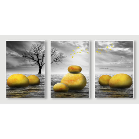 golden stone waves artistic trees Wall Sticker for Home Decor