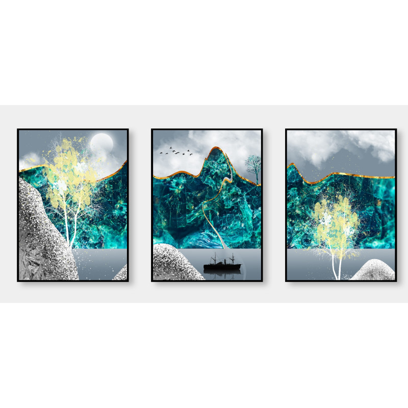 modern abstract landscape gold lines Wall Sticker for Home Decor