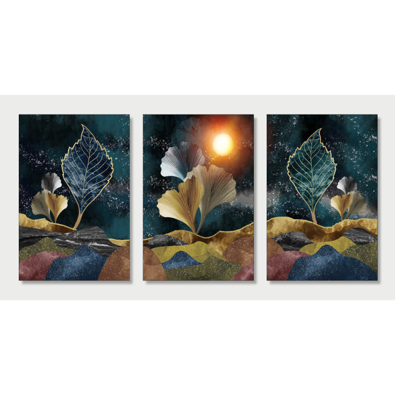 tree leaves mountain golden moon sky  Wall Sticker for Home Decor