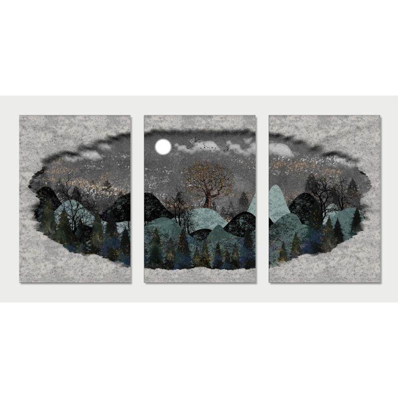 mountains trees clouds moon Wall Sticker for Home Decor