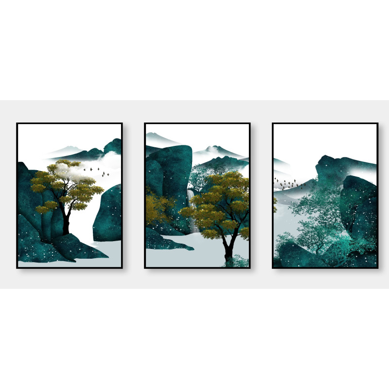 modern abstract landscape gold lines Wall Sticker for Home Decor