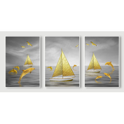creative gold sailboat dolphin Wall Sticker for Home Decor