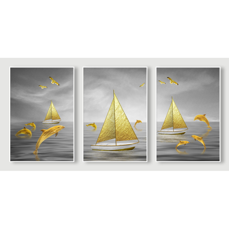 creative gold sailboat dolphin Wall Sticker for Home Decor