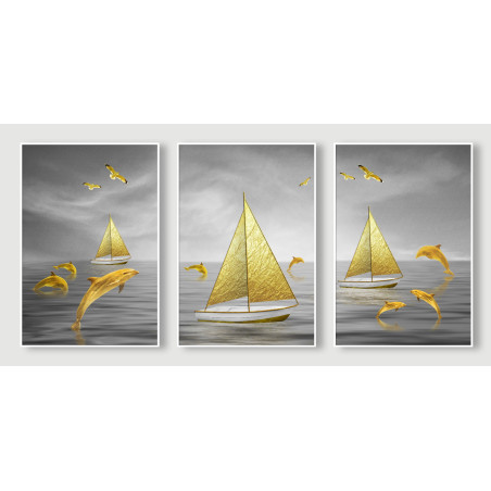 creative gold sailboat dolphin Wall Sticker for Home Decor