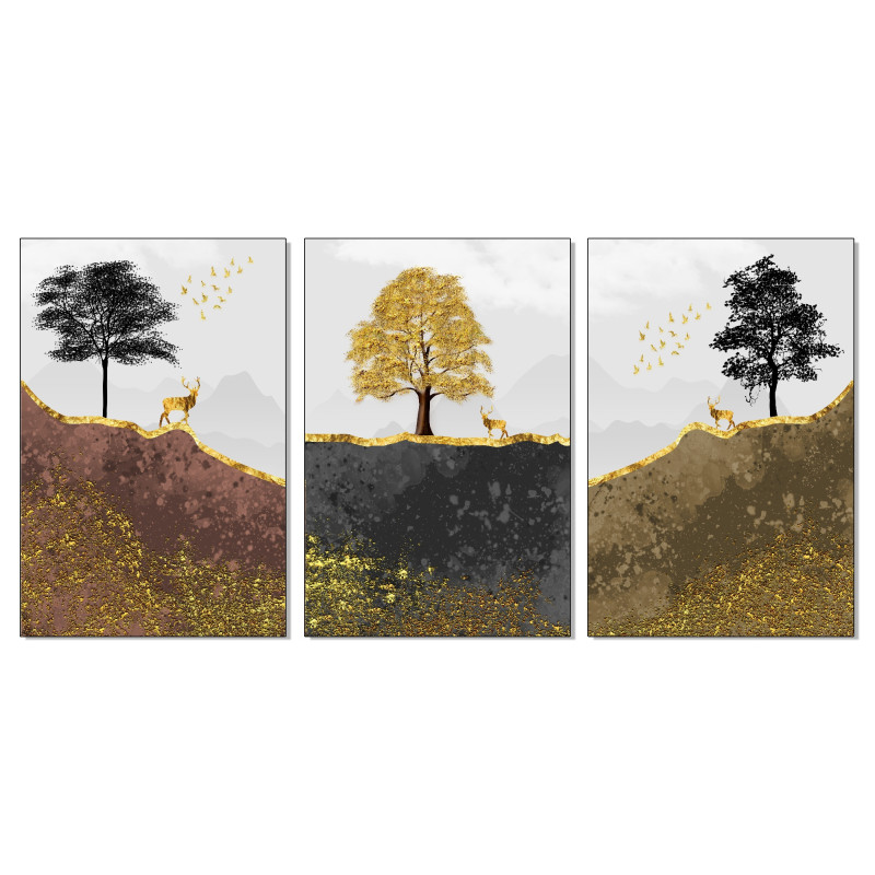 trees with clouds golden birds Wall Sticker for Home Decor