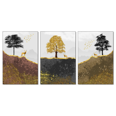 trees with clouds golden birds Wall Sticker for Home Decor