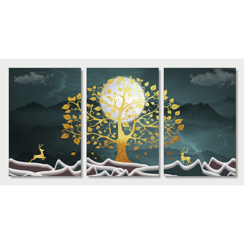 golden tree mountain white moon Wall Sticker for Home Decor