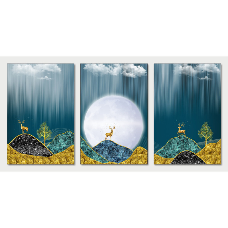 moon golden trees colorful mountains Wall Sticker for Home Decor