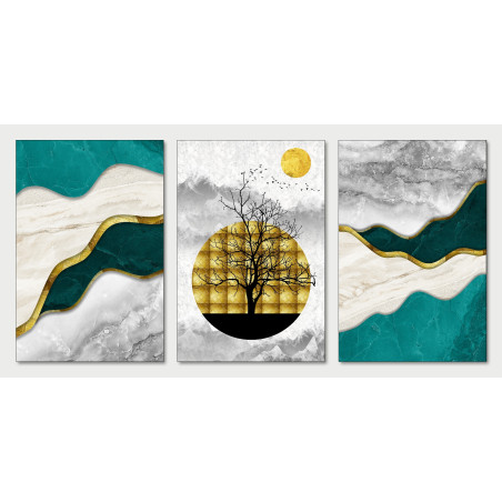 modern art turquoise gray gold sun mountains Wall Sticker for Home Decor